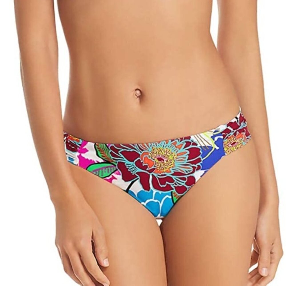 Nwt Trina Turk "Radiant Blooms" Floral Shirred Side Bikini Bottom Sz. 4